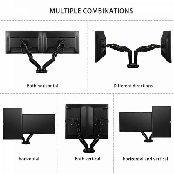North Bayou Dual Monitor Desk Mount Stand Full Motion Swivel Computer Monitor Arm Gas Spring fits 2 Screens up to 27''