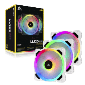 Corsair LL Series, LL120 RGB, 120mm RGB LED Fan, Triple Pack with Lighting Node PRO- White, Lighting Node PRO Included, LL120 RGB White,CO-9050092-WW