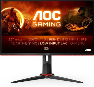 AOC Gaming Q27G2S - 27 Inch QHD 2560x1440, 165Hz, 1ms, IPS, FreeSync, G-Sync Compatible, Height Adjust, Game Modes 350 cd/m² Gaming Monitor