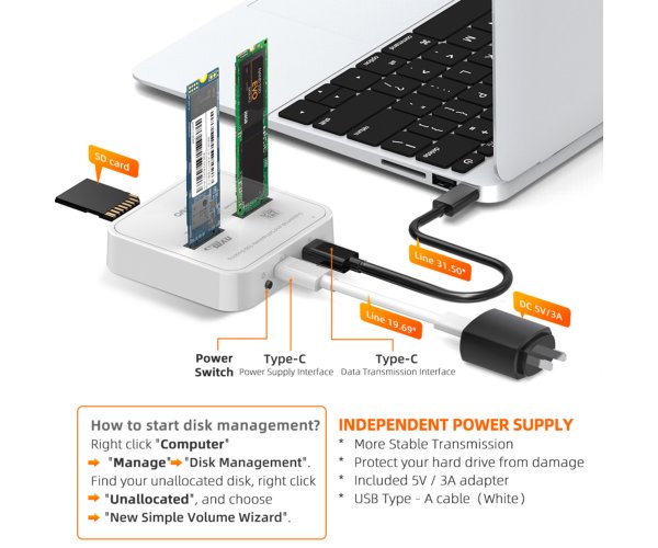 תחנת עגינה לדיסקים MAIVO Type-C to M.2/NVME Plus Card Reader – תמונה 3