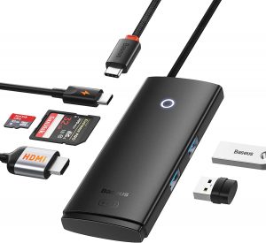 Baseus 6 in 1 USB Hub for Laptop with 4K HDMI, 100W PD, 2*USB 3.0, SD/TF Card Slots, Slim USB C Dock Multiport Adapter
