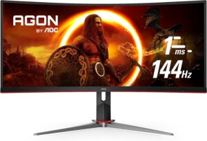 AOC CU34G2X 34" Curved Frameless Immersive Gaming Monitor, UltraWide QHD 3440x1440, VA Panel, 1ms 144Hz Adaptive-Sync, Height Adjustable